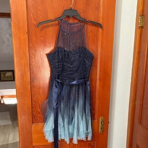 Teeze Me Navy and Aqua Junior Formal Dress